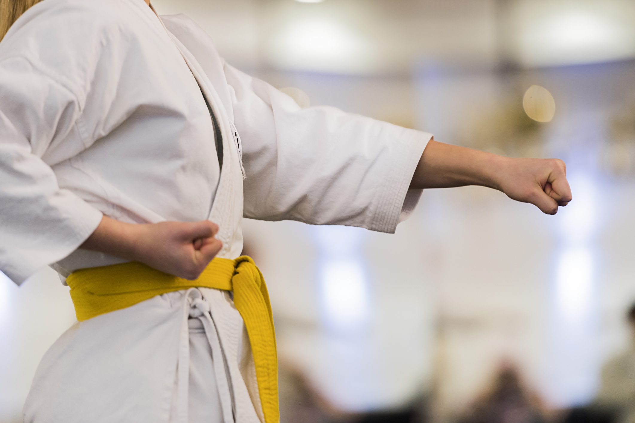 Karate training showing a firm hand-fighting technique.